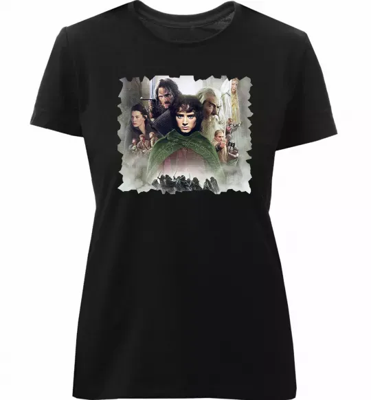 Жіноча преміум футболка Володар перстнів персонажі Чорний фото