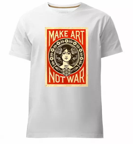 Чоловіча преміум футболка OBEY Make art not war Білий фото