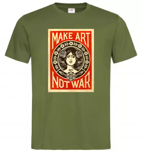 Мужская футболка OBEY Make art not war Оливковый фото