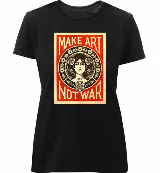 Женская премиум футболка OBEY Make art not war Черный фото