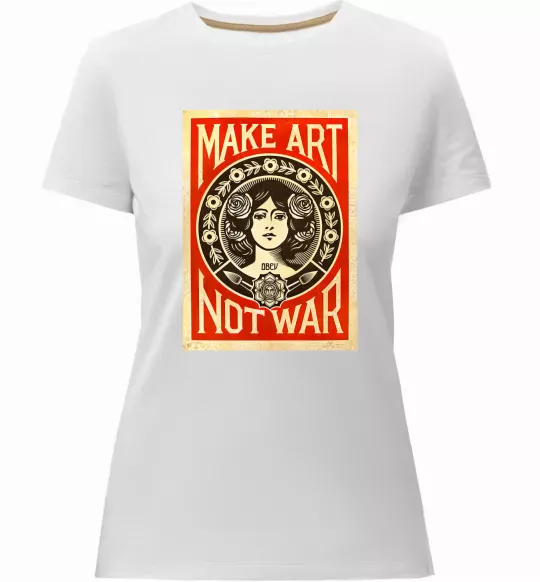 Женская премиум футболка OBEY Make art not war Белый фото