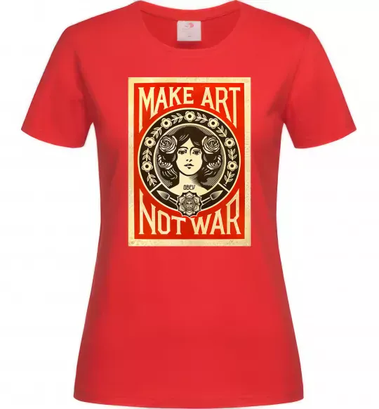 Жіноча футболка OBEY Make art not war Червоний фото