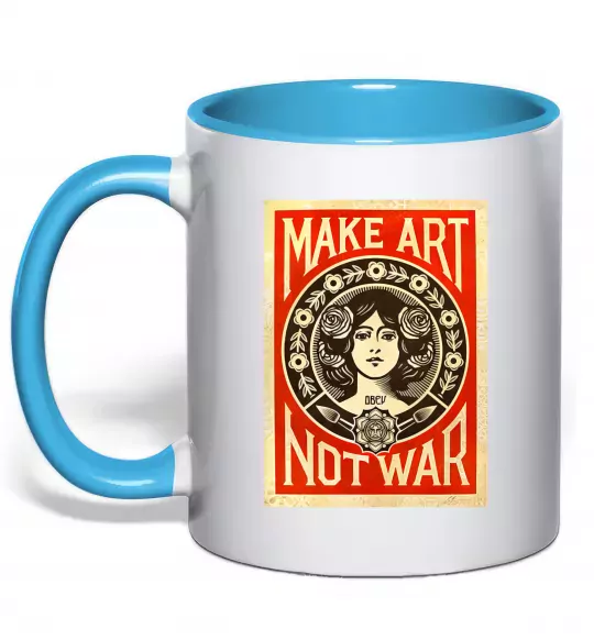 Чашка с цветной ручкой OBEY Make art not war Голубой фото