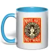 Чашка с цветной ручкой OBEY Make art not war Голубой фото