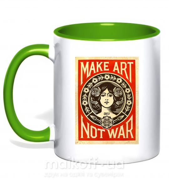 Чашка з кольоровою ручкою OBEY Make art not war Зелений фото