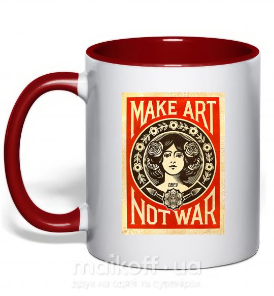 Чашка з кольоровою ручкою OBEY Make art not war Червоний фото