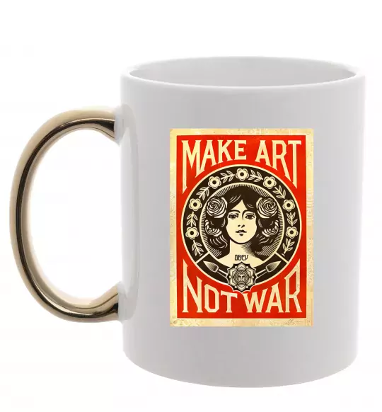 Чашка с цветной ручкой OBEY Make art not war Золото фото