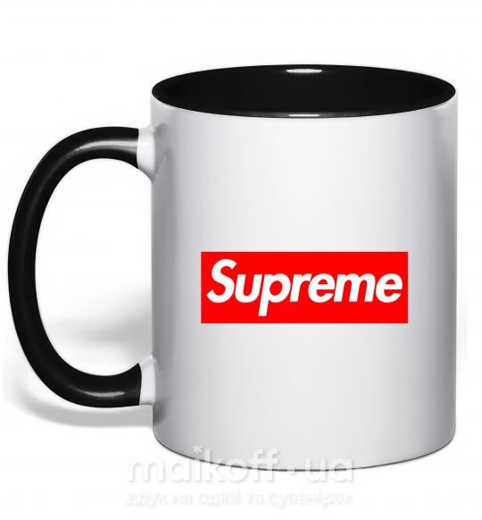 Чашка з кольоровою ручкою Supreme logo Чорний фото