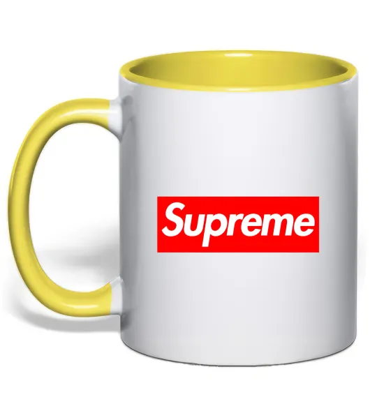 Чашка с цветной ручкой Supreme logo Лимонный фото