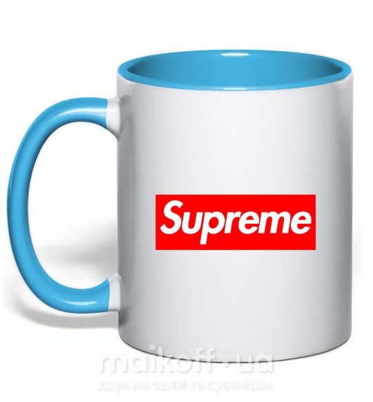 Чашка з кольоровою ручкою Supreme logo Блакитний фото