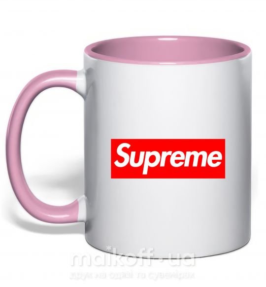 Чашка з кольоровою ручкою Supreme logo Ніжно рожевий фото