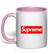 Чашка з кольоровою ручкою Supreme logo Ніжно рожевий фото
