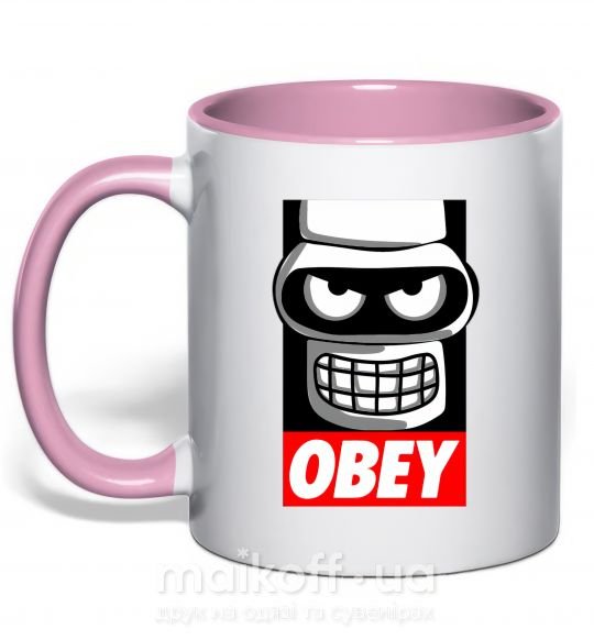 Чашка з кольоровою ручкою Obey Bender Ніжно рожевий фото