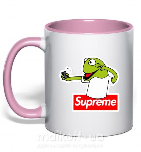 Чашка з кольоровою ручкою Supreme жаба Ніжно рожевий фото