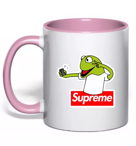Чашка з кольоровою ручкою Supreme жаба Ніжно рожевий фото
