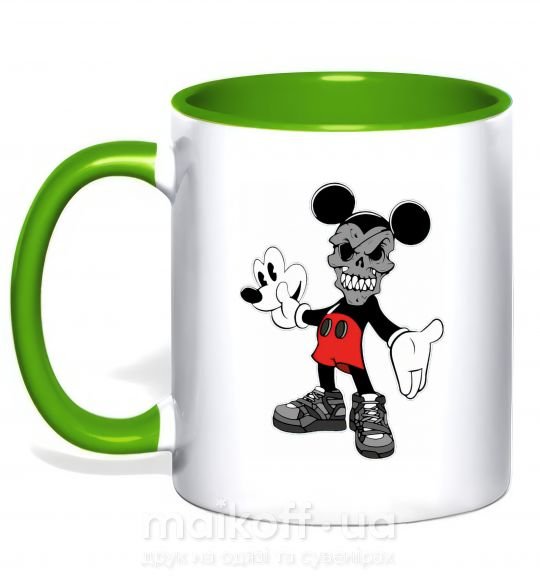 Чашка з кольоровою ручкою Scary Mickey Зелений фото