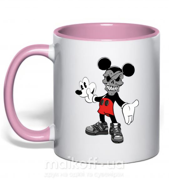 Чашка з кольоровою ручкою Scary Mickey Ніжно рожевий фото