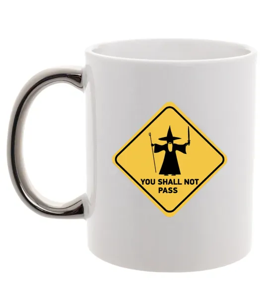 Чашка с цветной ручкой You shall not pass sign Серебро фото