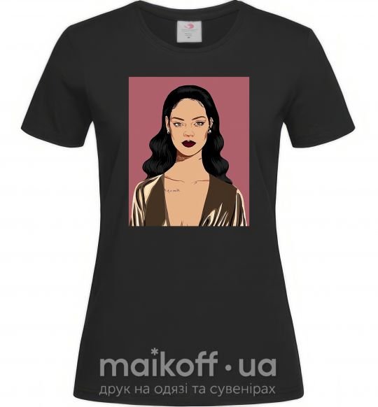 Жіноча футболка Rihanna art Чорний фото