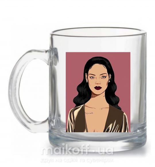 Чашка стеклянная Rihanna art Прозрачный фото