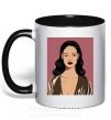 Чашка з кольоровою ручкою Rihanna art Чорний фото