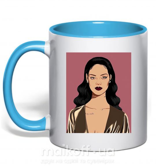 Чашка з кольоровою ручкою Rihanna art Блакитний фото