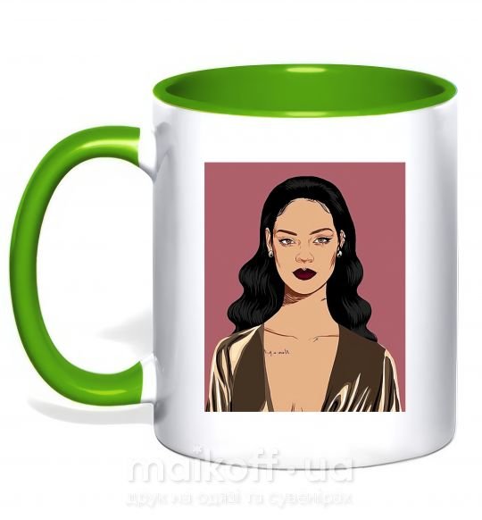 Чашка с цветной ручкой Rihanna art Зеленый фото