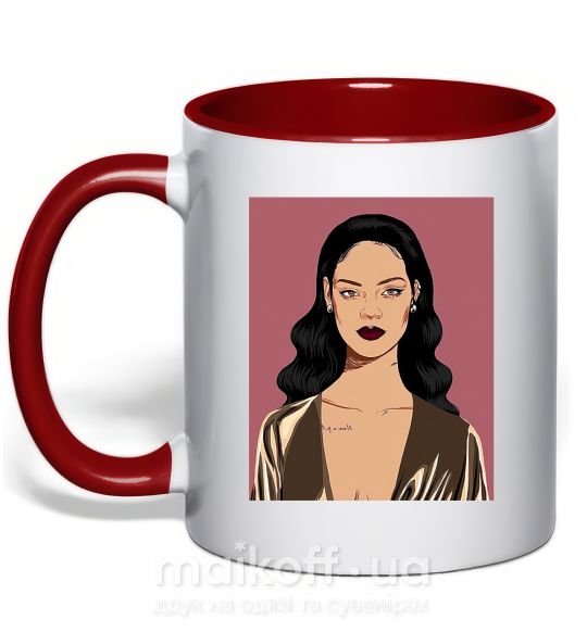 Чашка з кольоровою ручкою Rihanna art Червоний фото