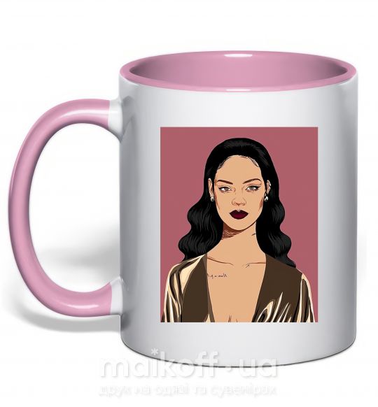 Чашка с цветной ручкой Rihanna art Нежно розовый фото