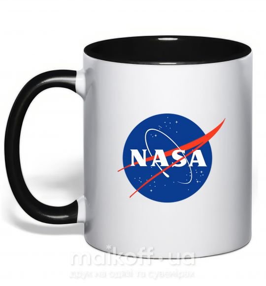 Чашка з кольоровою ручкою NASA logo Чорний фото