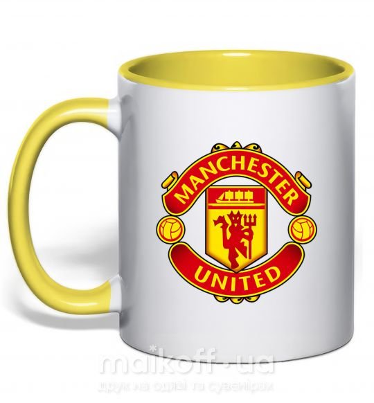 Чашка з кольоровою ручкою Manchester United logo Сонячно жовтий фото
