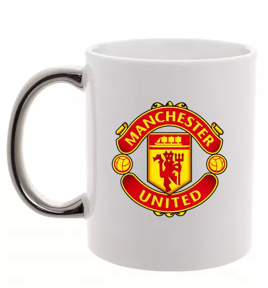 Чашка з кольоровою ручкою Manchester United logo Срібло фото