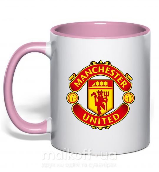 Чашка з кольоровою ручкою Manchester United logo Ніжно рожевий фото