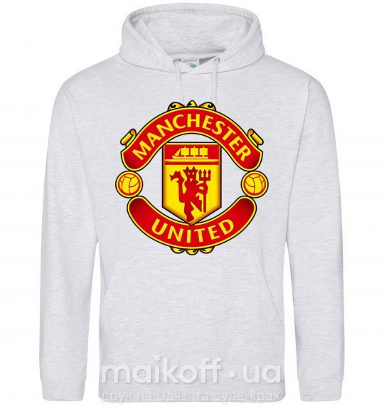 Чоловіча толстовка (худі) Manchester United logo Сірий меланж фото