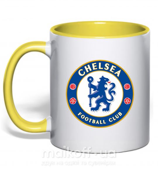 Чашка з кольоровою ручкою Chelsea FC logo Сонячно жовтий фото