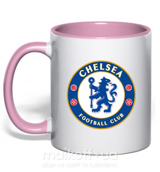Чашка з кольоровою ручкою Chelsea FC logo Ніжно рожевий фото
