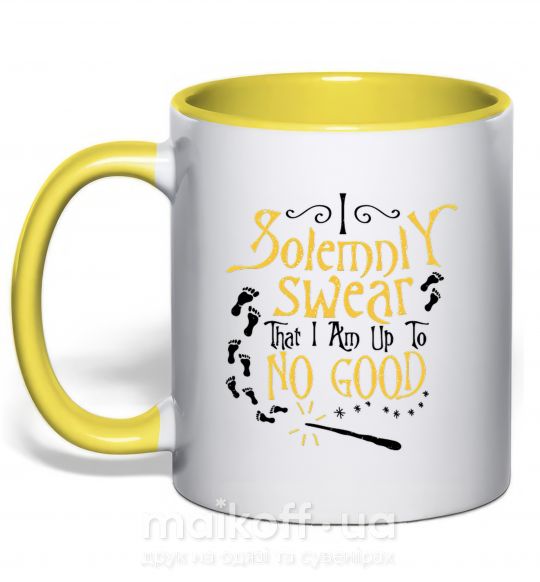 Чашка з кольоровою ручкою I solemnly swear that i am up to no good Сонячно жовтий фото