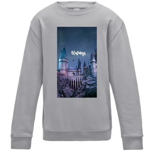 Дитячий світшот Нічний Хогвартс напис завжди Сірий меланж фото