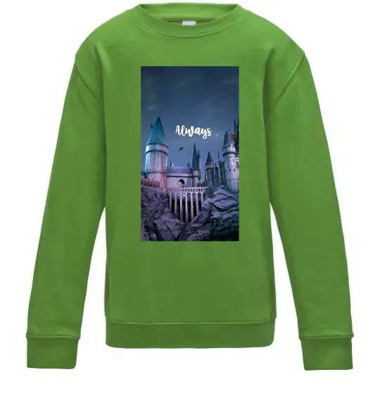 Дитячий світшот Нічний Хогвартс напис завжди Лаймовий фото