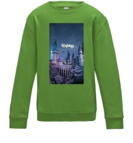 Дитячий світшот Нічний Хогвартс напис завжди Лаймовий фото