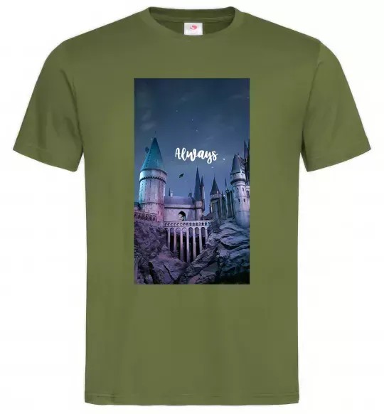 Мужская футболка Нічний Хогвартс напис завжди Оливковый фото