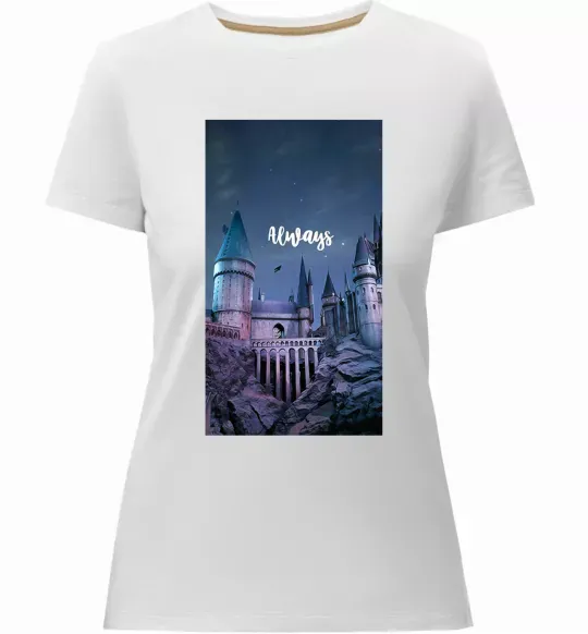 Женская премиум футболка Нічний Хогвартс напис завжди Белый фото