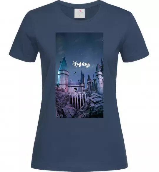 Жіноча футболка Нічний Хогвартс напис завжди Темно-синій фото