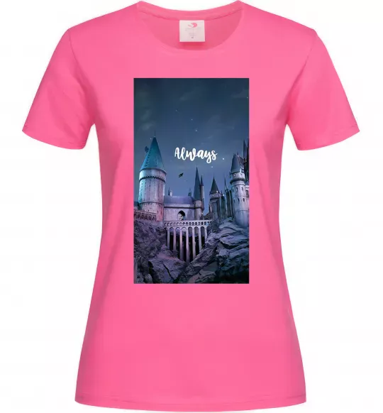 Жіноча футболка Нічний Хогвартс напис завжди Яскраво-рожевий фото