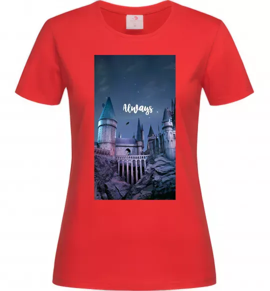 Жіноча футболка Нічний Хогвартс напис завжди Червоний фото