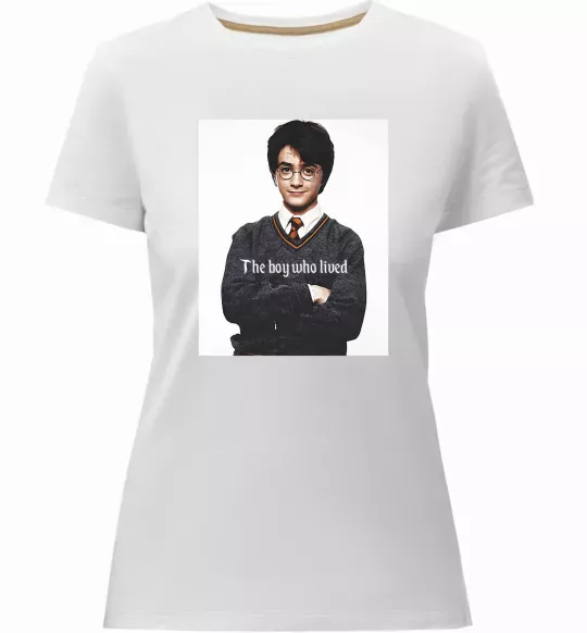 Женская премиум футболка The boy who lived Белый фото