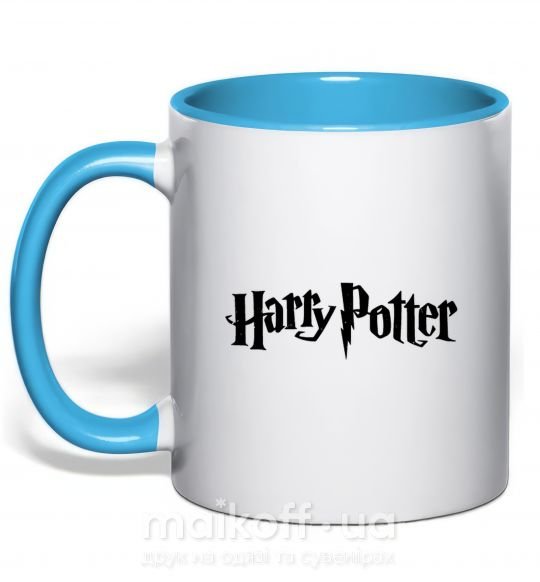 Чашка з кольоровою ручкою Harry Potter logo black Блакитний фото