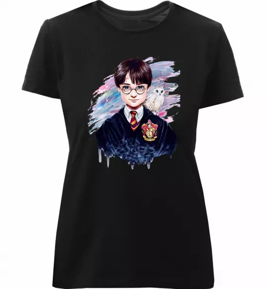 Женская премиум футболка Гаррі Поттер арт Черный фото
