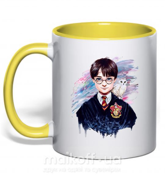 Чашка з кольоровою ручкою Гаррі Поттер арт Сонячно жовтий фото