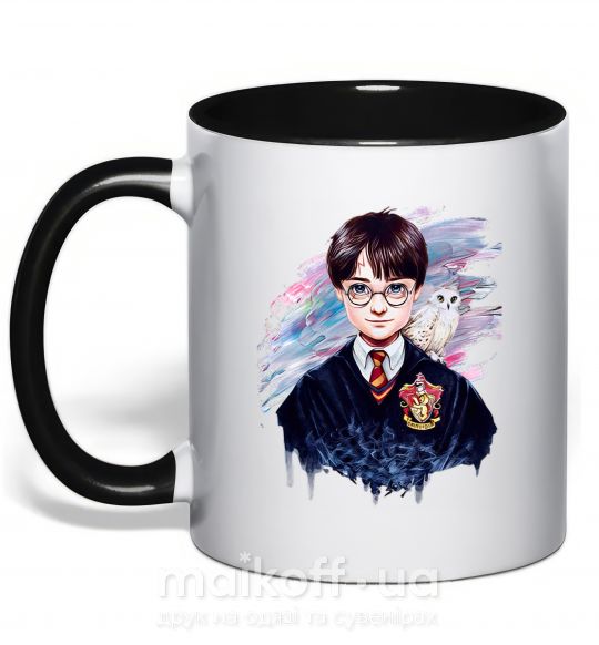 Чашка з кольоровою ручкою Гаррі Поттер арт Чорний фото